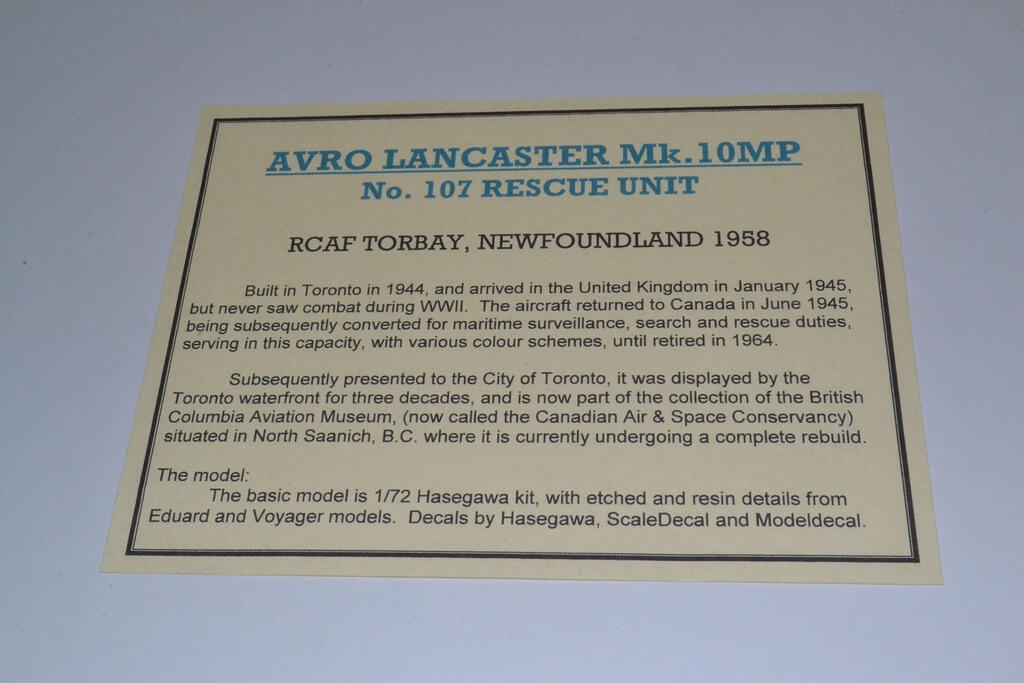 Avro Lancaster Mk 10MP, 107 Rescue Unit, RCAT Torbay, Newfoundland 1958